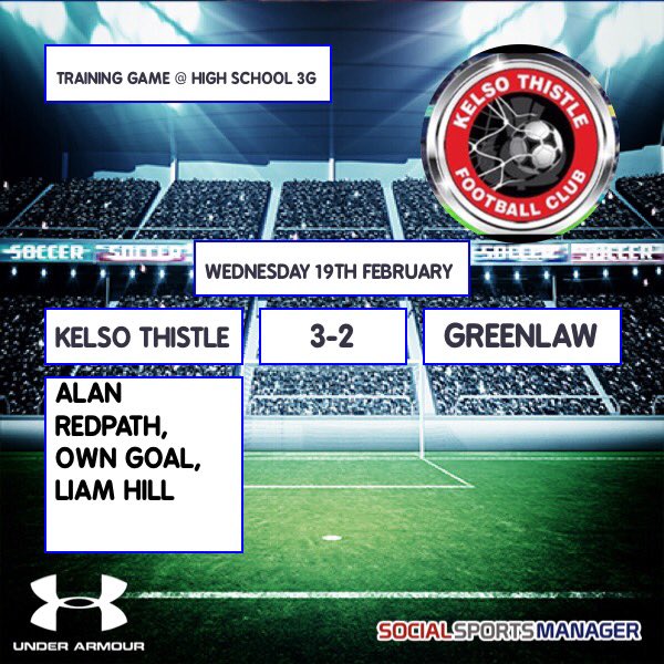 Good run about for the Thistle boys tonight in a training game with @greenlaw_fc  at the High School 3G. 

2-0 down at HT, to come back and win 3-2. 

⚽️ Alan Redpath, own goal and <a href="/liam10hill/">Liam Hill</a>