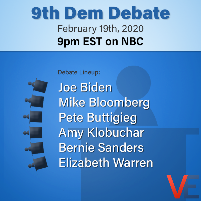 VoterEngage's tweet photo. The 9th Democratic Presidential debate is Tonight, Feb 19th in Nevada at 9PM EST and will be live on NBC and MSNBC.

Who are you exited to hear more from in this debate?

#vote #voterengage #election2020 https://t.co/h98BH012Kj