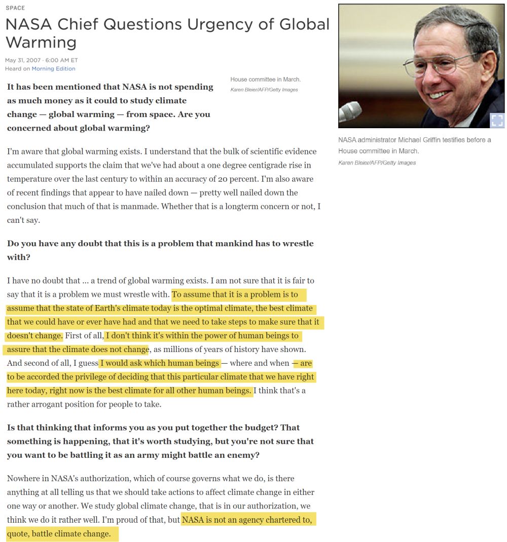 AOECOIN's tweet photo. UH OH! It looks like the Chief of #NASA #MichaelGriffin will be next after my 18th spot as #19 on the Super Scammy #SkepticalScience Criminally Defamatory Blacklist of Prominent #Scientists who oppose the #ClimateCrisis Scam as he says THERE IS NO URGENCY of #GlobalWarming. https://t.co/rWcUWdlekF