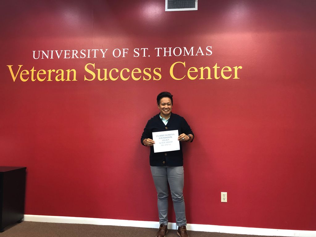 ustveterans's tweet photo. #congratulations to our #StudentVeteransofAmerica President DJ Jomadiao on being honored with a #USArmyWomensFoundationLegacyScholarship #Hooah DJ! 
#female #armyveteran #Criminologymajor #studentleader #houston #texas #catholic #university #liberalarts #montrose https://t.co/mbisuOqTI0