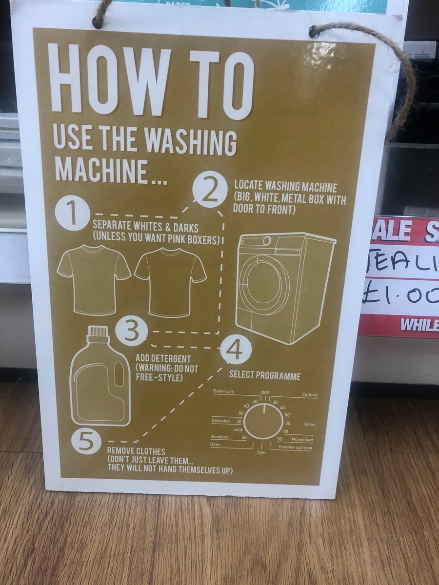 The how to guide for using a washing machine, we all know someone who needs this? Available in Poundland.