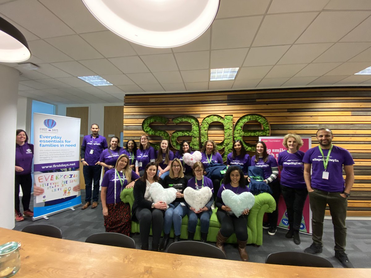 FabianaFattore's tweet photo. Winnersh #SageBigDayIn today! Our fantastic volunteers doing amazing things making Cushions, blankets and bunting! #extrahappy #lifeatsage @sagefoundation  @sagegroupplc @ChemogiftbagsUK @Firstdays_ https://t.co/XHJg7jZfar