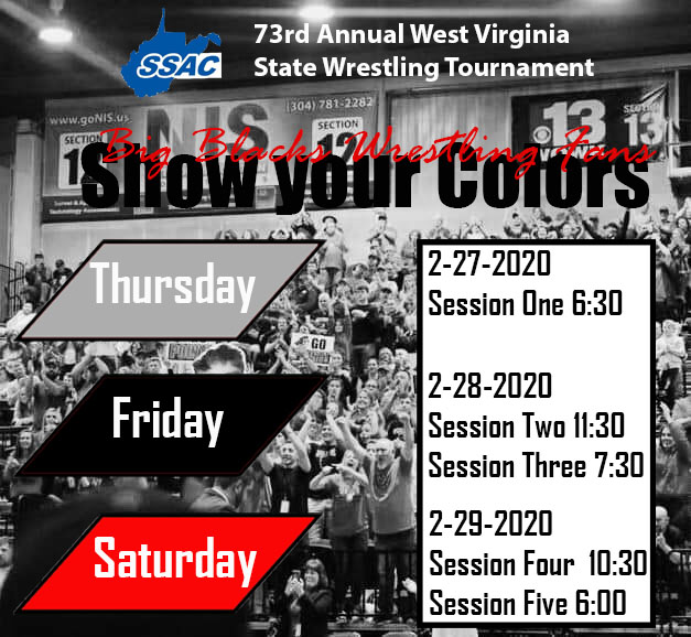 PPJSHSwrestling's tweet photo. 🚨🤼‍♂️ 73rd Annual WVSSAC State Tournament 

📅 2/27/20 - 2/29/20

🏟 Mountain Health Arena 

📍Huntington, WV

Point Pleasant fans - Show your Colors ⚪⚫🔴 #PointWrestling https://t.co/7XIJEDRiFY