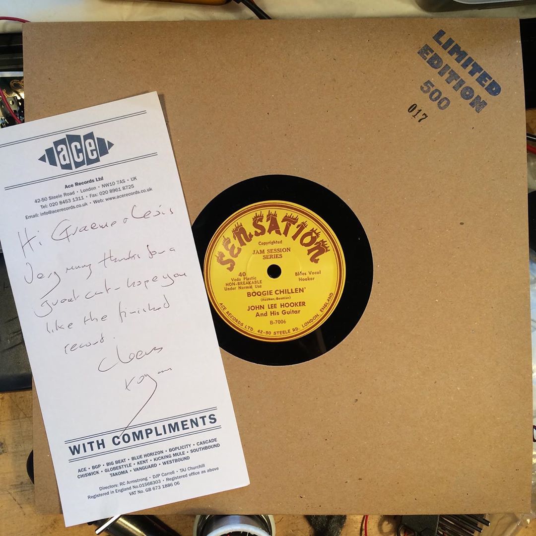 Thanks to Roger Armstrong at <a href="/AceRecordsLtd/">Ace Records</a> for the kind compliments on the limited edition 78rpm John Lee Hooker record we cut for him. Cheers! #masteredattheexchange