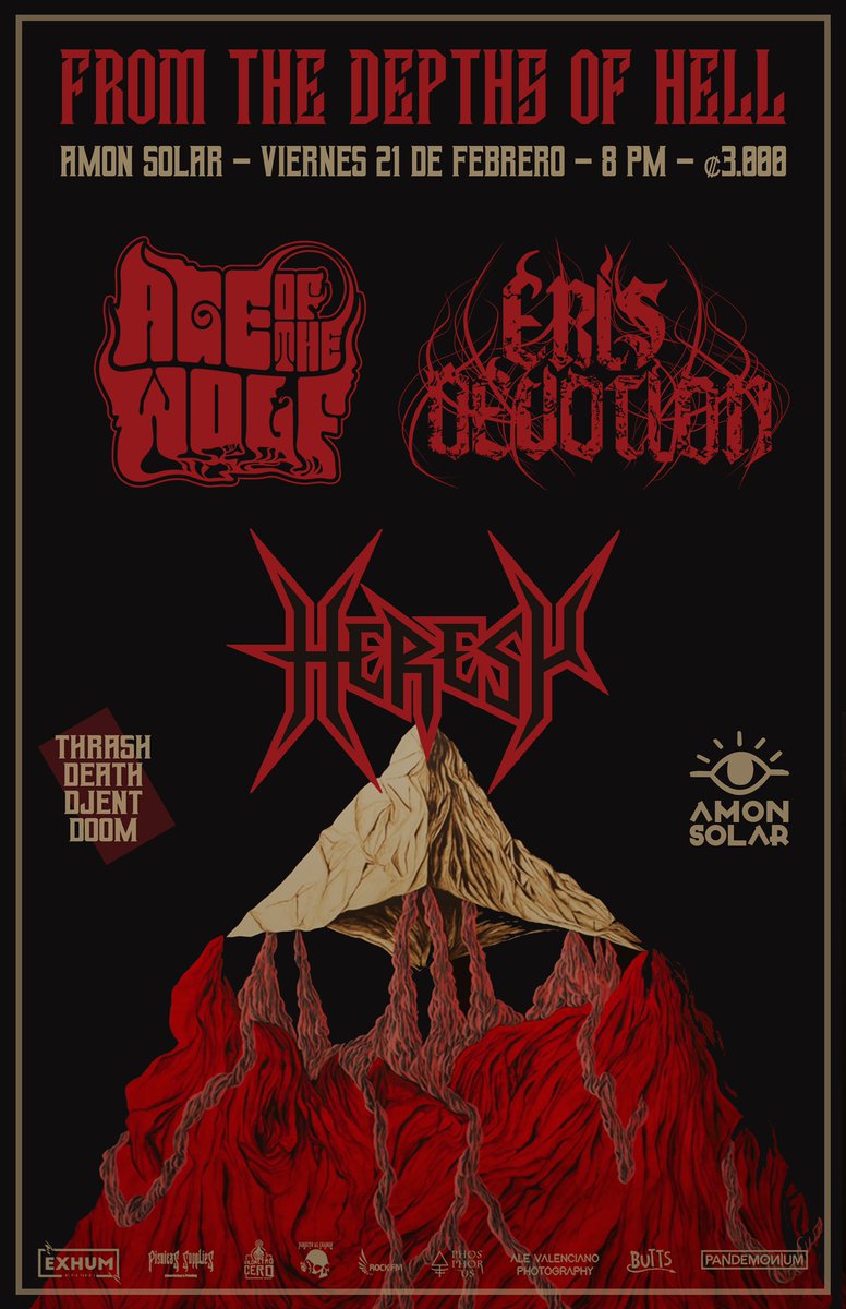 ageofthewolf's tweet photo. This friday at #AmonSolar, along with our brothers in @heresycr and #ErisDevotion. 7pm. 3000 colones!

#ageofthewolf #doom #doommetal #stoner #stonermetal #sludgemetal #sludge #fuzzworshipingdoom #fuzzworship #concert #costarica https://t.co/tGGoKWw0ug