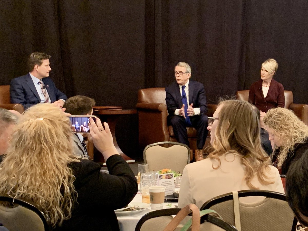 OhioFarmBureau's tweet photo. Thank you to @GovMikeDeWine  and ODA Director @OhioDorothy for sitting down with EVP Adam Sharp for a discussion about Ohio agriculture at #OFBAgDay in Columbus today. https://t.co/gv6eoLnVhn