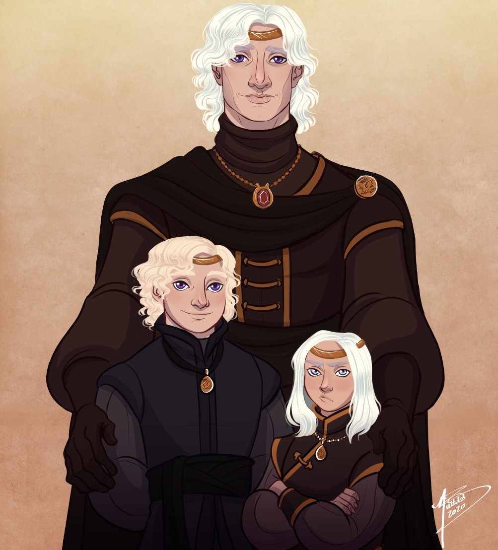 NaomiMakesArt's tweet photo. “Though shattered by his loss, Baelon took solace in the two strong sons that she had left him, Viserys and Daemon, and never ceased to honor the memory of his sweet lady with the broken nose and mismatched eyes." #ASOIAF #FireandBlood #HouseTargaryen https://t.co/LIMtvuZOVI