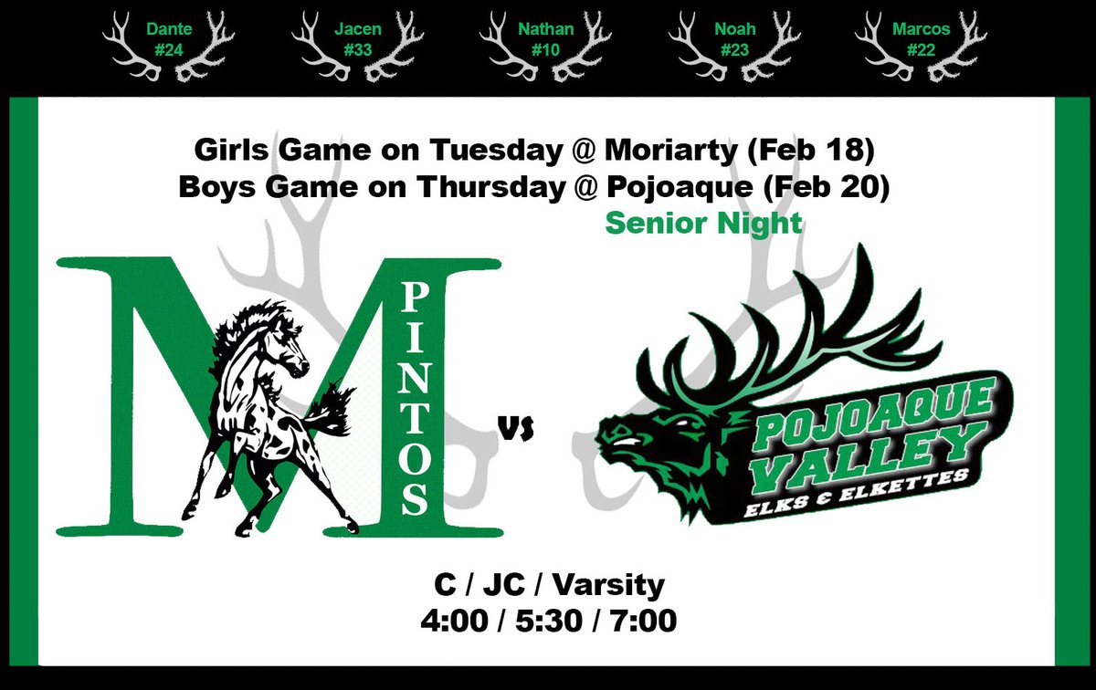 District Basketball Games against Moriarty!
Our girls won 56-39, great job ladies!

Boys play on Thursday at Pojoaque.
It is also the boys senior night.