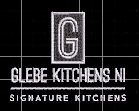 While it seems like everyone is off on holiday this week (no we’re not upset!!) we are busy working with our friends at Glebe Kitchens (NI) to get a logo that will
a) look good &amp;
b) stitch out nicely
We reckon this fits the bill pretty well 👌🏽