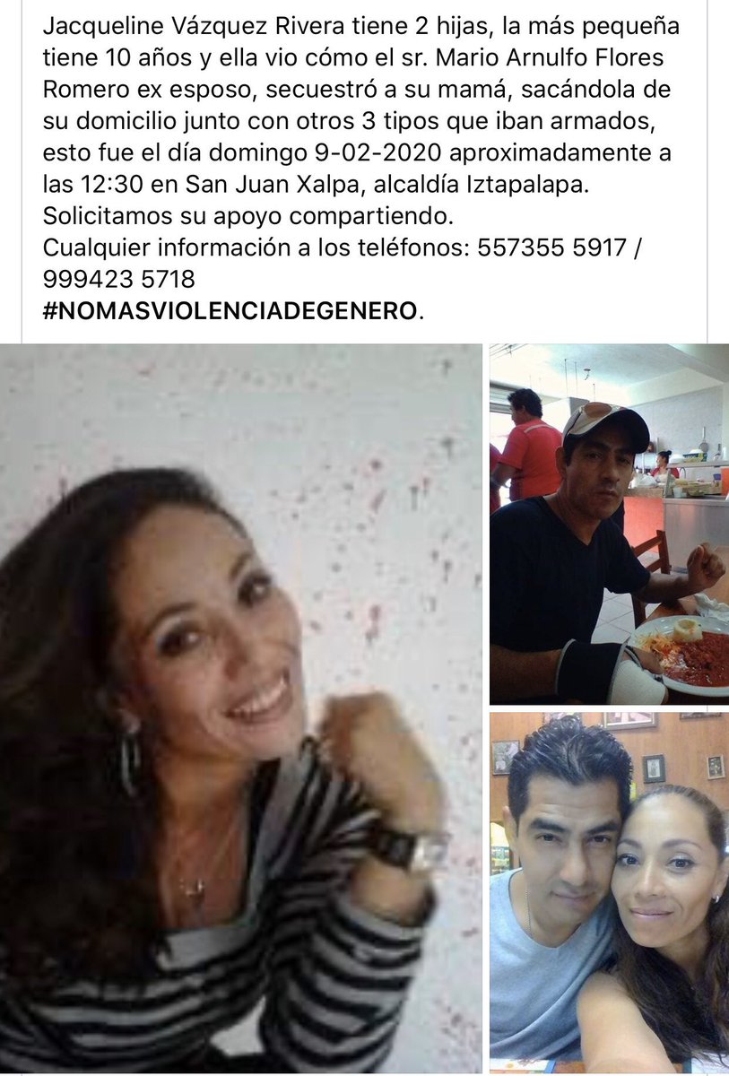 MxNiunamas's tweet photo. @AnimalMX PORFAVOR AYUDENOS!! El día 9/02/2020 Jacqueline Vázquez Rivera fue secuestrada por su ex esposo y tres hombres armados dejando a su hija de 10 años como testigo. https://t.co/b2iONAUusr