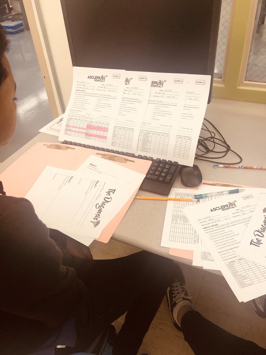 MeansEngineers's tweet photo. Reading medical charts for case studies in today’s Health Science class. We love the problem solving task of diagnosing patients based off their symptoms and medical history! #justlikearealnurse @AISD_CTE @CAOrtizYWLA @SadlerMeansYWLA https://t.co/4AqwkBeTfq