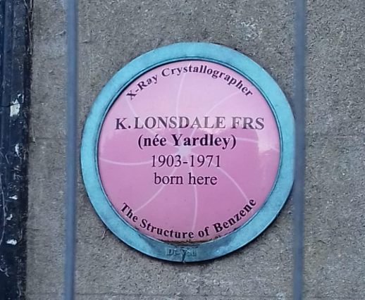 Dame Kathleen Lonsdale 1903-71. From Co Kildare. 16, won scholarship to college! Invited to join  @ucl working on X-ray crystallography; proved benzene flat & became 1st woman Prof there! Worked on diamonds; 1 named after her! Pacifist & lifelong interest in making prisons better.