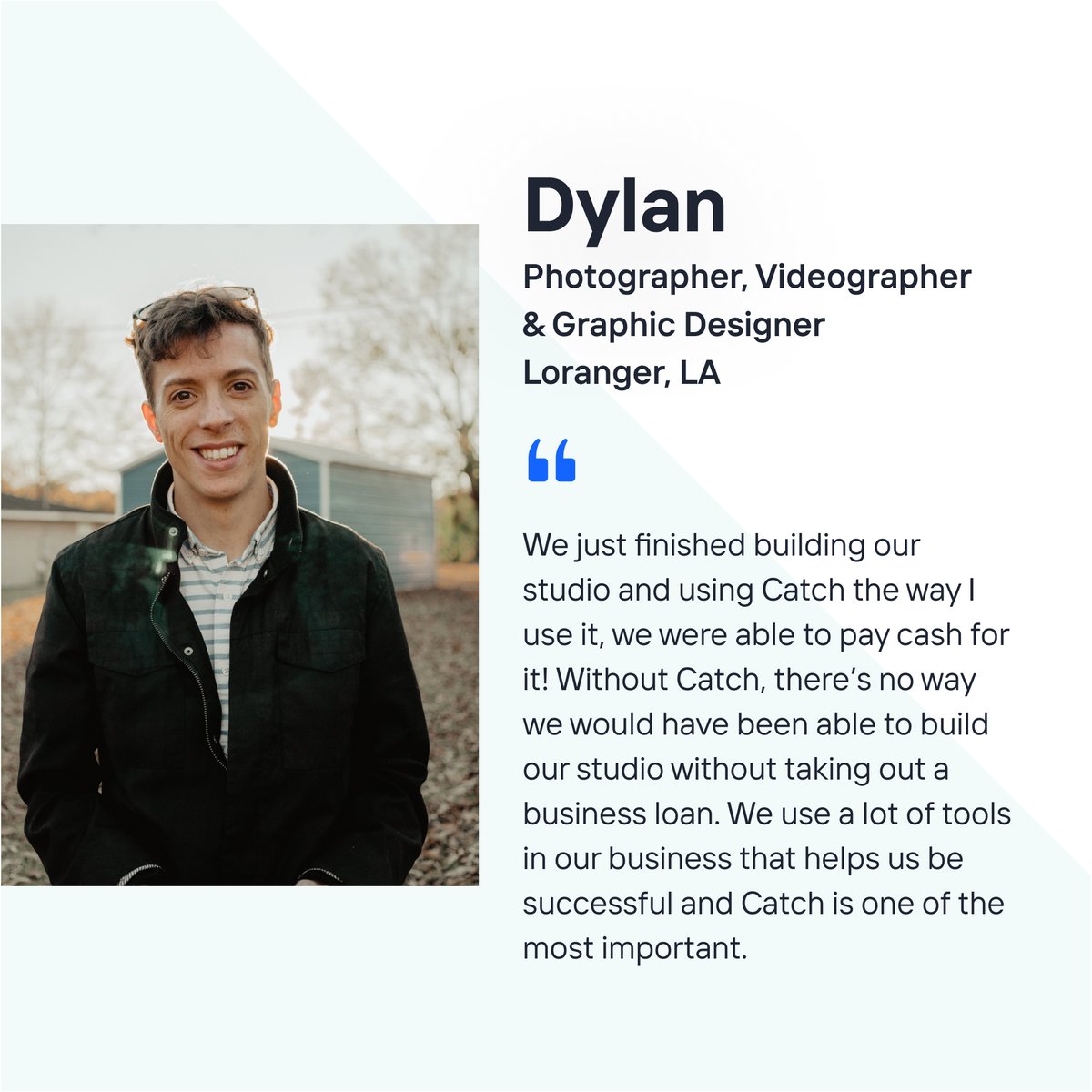 CatchBenefits's tweet photo. Meet Dylan, photographer, videographer, & co-founder of Three Twenty Studio. He & his wife started their business as a side hustle & use Catch to stay out of debt as they grow their business. Learn more about #CatchCommunity @ https://t.co/3f46Wqv5gM #photographer #smallbusiness https://t.co/rjcMoCzAmv
