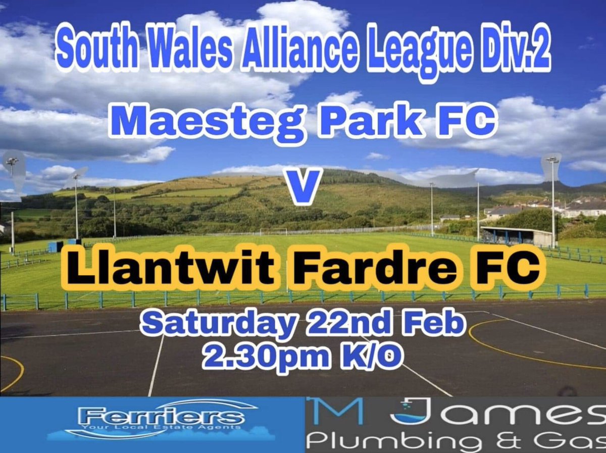 🚨FIRST TEAM FIXTURE🚨

Weather permitting we’re back at home this coming Saturday. 

📅➡️ Saturday 22nd February.
⚽️➡️ <a href="/FFardre/">Llantwit Fardre F.C.</a> 
🏟➡️ Tudor Park CF34 9LR.
⌚️➡️ 2:30pm.
🏆➡️ <a href="/SWAllianceLge/">SW Alliance League</a> Division Two.

#ParkArabs <a href="/FerriersEstates/">Ferriers Estate Agents 🏡</a>
