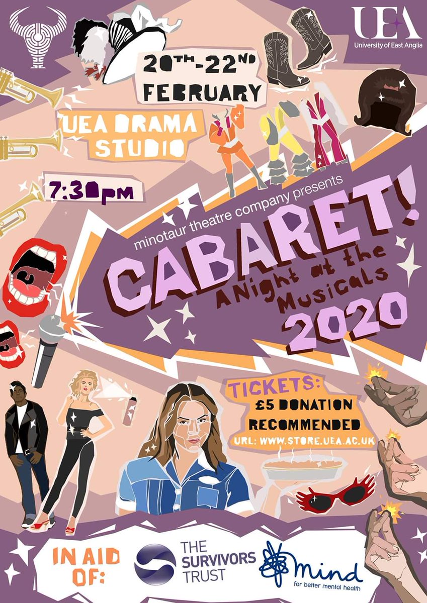 Cabaret: A Night At the Musicals opens TOMORROW at the UEA Drama Studio! We're raising money for <a href="/NorfolkMind/">Norfolk and Waveney Mind</a> and <a href="/survivorstrust/">The Survivors Trust</a>, two amazing charities helping those with mental health issues and victims of sexual abuse respectively.
Get your tickets here store.uea.ac.uk/product-catalo…