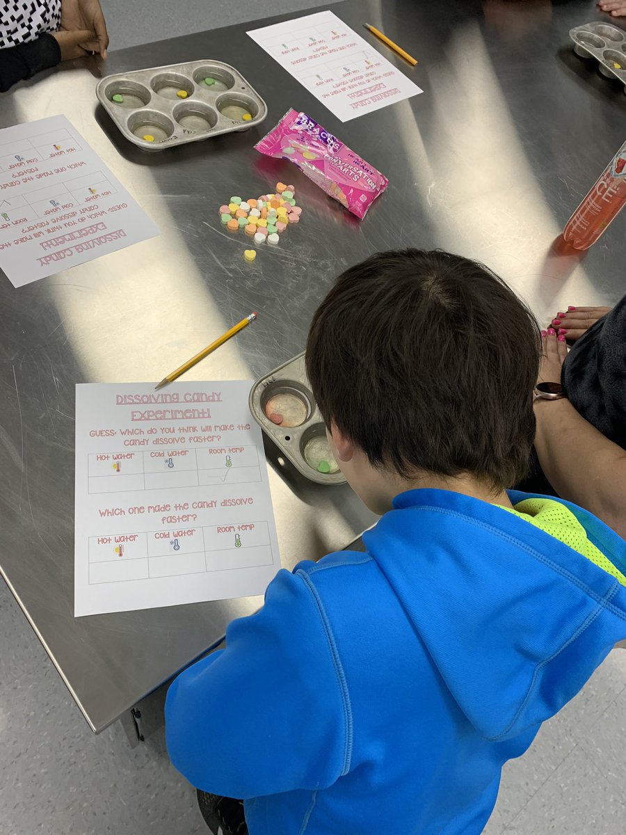Utilizing left over candy hearts from Valentine’s Day! Students had to guess if hot, cold, or room temperature water made them dissolve the fastest and then observe 😊 #STEM #mahwahconnects <a href="/RamapoRidgeMS/">Ramapo Ridge MS</a> <a href="/mahwahschools/">Mahwah Public Schools</a>
