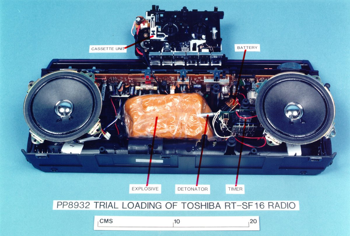 A replica of the Toshiba "Bombeat" cassette radio with explosives inside. /89Photo: Via FBI