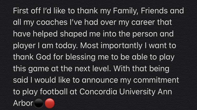 _seth4's tweet photo. COMMITTED⚫️🔴 Thank you @CoachSchu44 @coach_codd for the opportunity! @CUAA_Football #DirtyBirds https://t.co/l1yqFY2jax