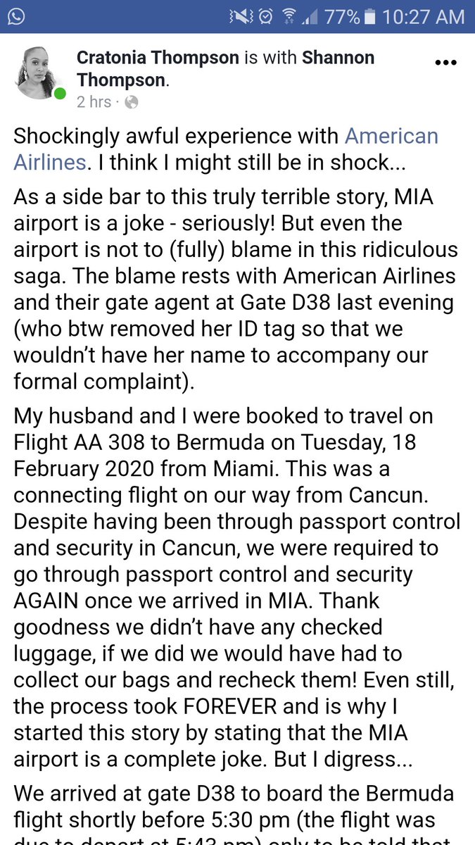 ShanaeRay's tweet photo. My friend is stuck in Miami due to some very hostile employees of #AmericanAirlines ripping up his ticket and refusing to let him board the plane for NO reason and let others board in his place. We need answers and he needs to get back home to his family!! https://t.co/GJGvYCWuIs