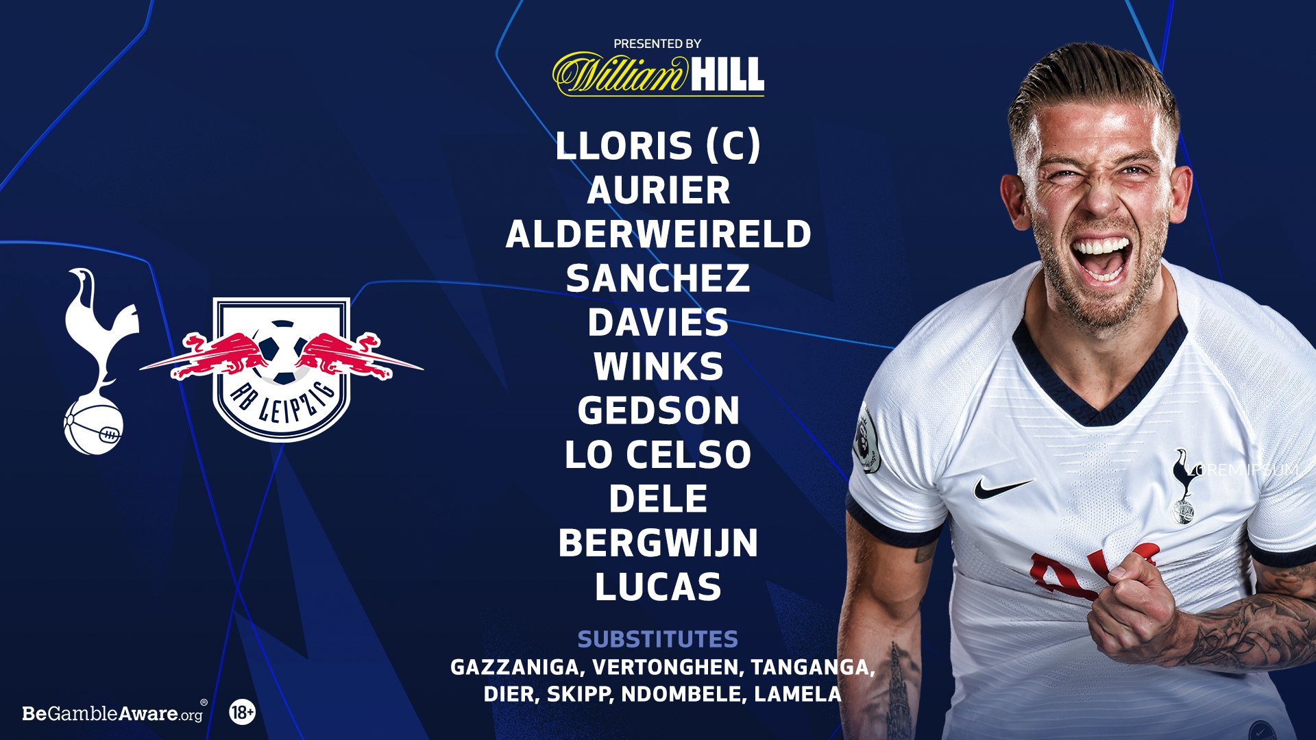 Tottenham Hotspur on X: 𝗧𝗘𝗔𝗠 𝗡𝗘𝗪𝗦! Lloris (C), Aurier, Dier,  Sanchez, Davies, Sissoko, Lo Celso, Bergwijn, Lucas, Son, Kane.  @WilliamHill latest (18+) ➡️  #THFC ⚪️ #COYS   / X