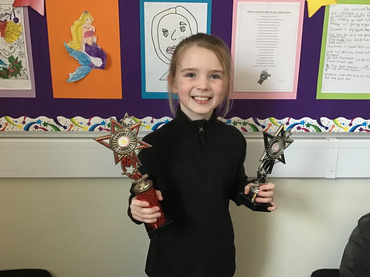 So proud of this P4 superstar 🌟 who brought along not one but two dancing trophies to show Ms Monaghan today 🏆 🏆 #ProudDHT 👏 😀 👍🏻 ⁦<a href="/PirieParkSport/">PirieParkSport</a>⁩