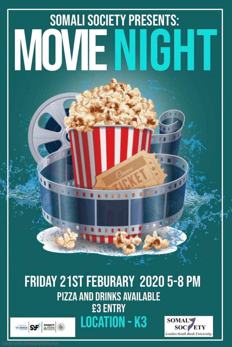 SouthBankSomSoc's tweet photo. MOVIE NIGHT - Join us for a spectacular evening filled with chilled vibes and laughter. Pizza and drinks will be provided, We hope to see you all there Inshallah.🍕🍿. 
All donations will be going towards charity. #FebruaryFundraiser2020 https://t.co/YnYnK4PqAO