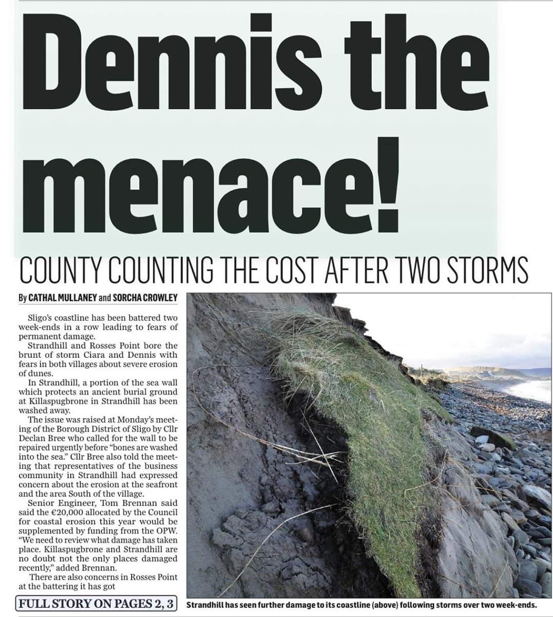 Cllr Declan Bree (@declan_bree) on Twitter photo Both Ciara and Dennis have caused significant difficulties on our coastline.
News item from front page of The <a href="/SligoChampion/">The Sligo Champion</a>
#Sligo #StormCiara #StormDennis Both Ciara and Dennis have caused significant difficulties on our coastline.
News item from front page of The <a href="/SligoChampion/">The Sligo Champion</a>
#Sligo #StormCiara #StormDennis
