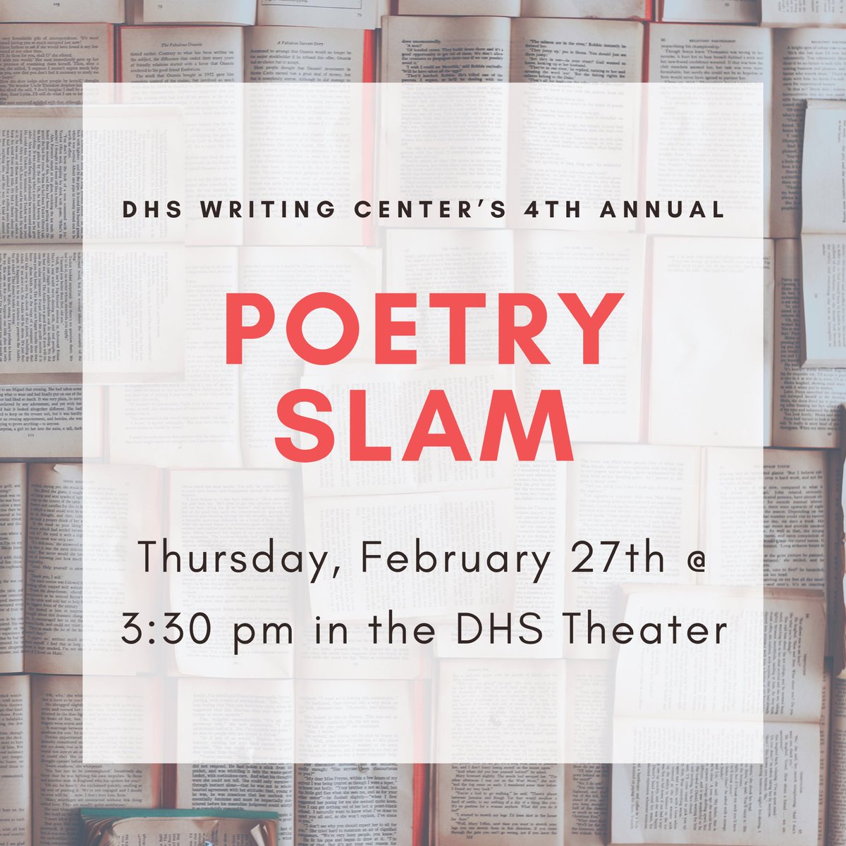 Hey Vikes! Our 4th Annual Poetry Slam is around the corner! We are still accepting applications for you to recite your own poems or one of your favorites from another author! Apps are due Thursday, February 20 @ 3pm in A216. You can purchase your tickets from any tutor for $2. 🌟