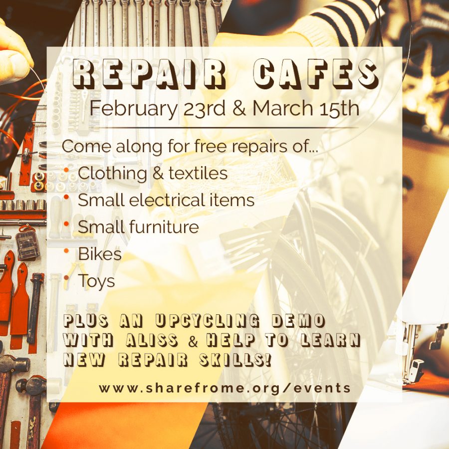 FromeCouncil's tweet photo. This weekend the @ShareFrome Repair Cafe returns with a get-together of making and mending! 🛠️
Bring along your broken items and their volunteer fixers will help you get them back in good shape if they can.
The event is free, see more details here: https://t.co/Bf6U8gb7m6 https://t.co/gpJlpeAaPT