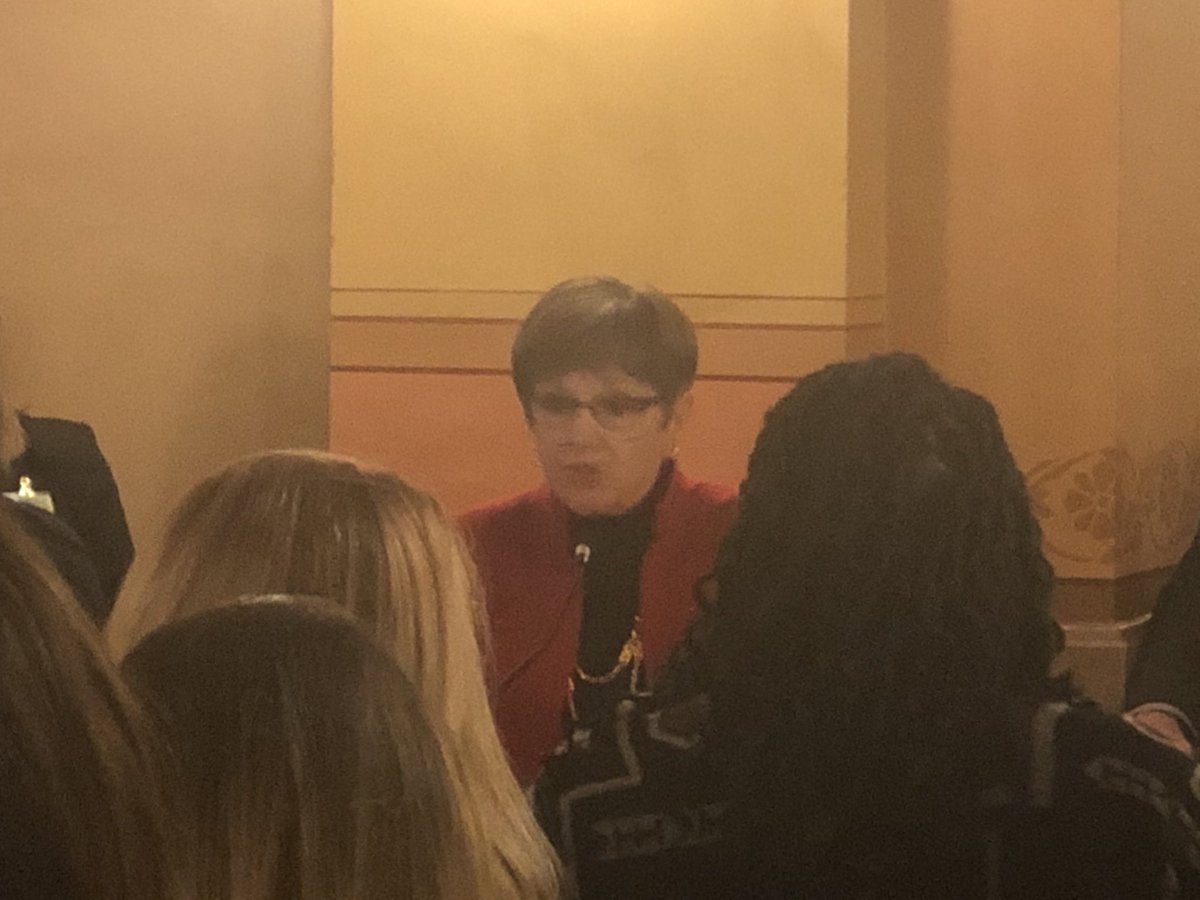 ksuburke's tweet photo. Gov. Kelly speaking about mental health. SH student reps (Sloane and Kyra) of #zeroreasonswhy are front and center! ⁦@SHSchools⁩ https://t.co/5DXNojTlg3