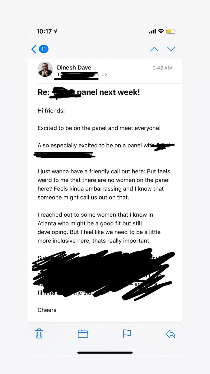 I’m on a panel next week and just saw the final list of people. NO women on the panel and I had to say something. Question for the world: How do I handle this professionally?