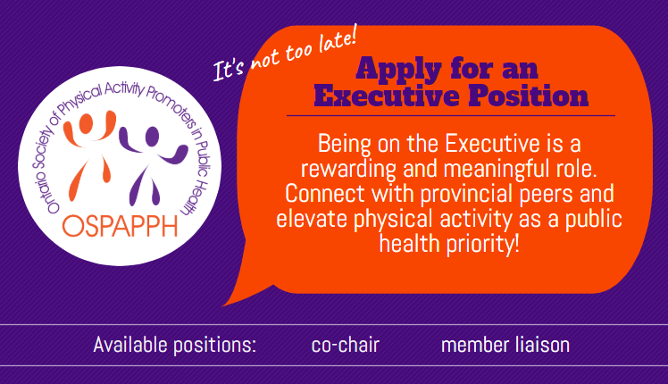 #PhysicalActivity Promoters in public health! Just a reminder, you have until March 6th to apply for a position on the OSPAPPH Executive Committee! Follow the link for more details: bit.ly/2ugSvxW