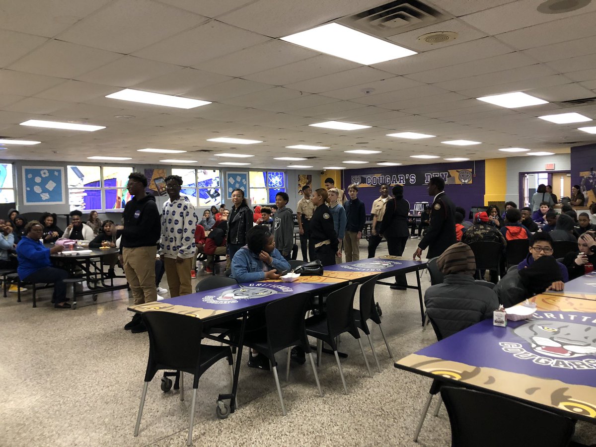 CrittendenROCKS's tweet photo. Thank you to @HeritageHS NJROTC and commander Tyson for coming and showing our 8th graders your awesome program during lunch !  So many students are now interested! https://t.co/4exGozJxzM