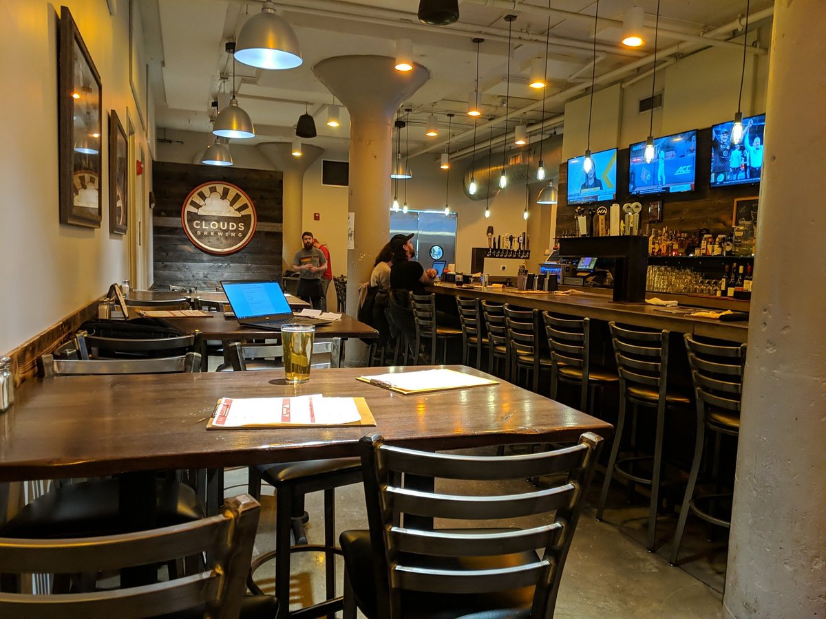 Setting up here at <a href="/CloudsBrewing/">Clouds Brewing</a>. We're at the left side of the bar.