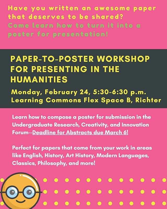 UMiamiWrite's tweet image. Calling all humanities majors! On Monday, February 24, and in anticipation of the Undergraduate Research, Creativity, and Innovation Forum, Dr. Roxane Pickens and @umhumanities will be holding a workshop on how to turn your papers into posters. No need to register, just show…