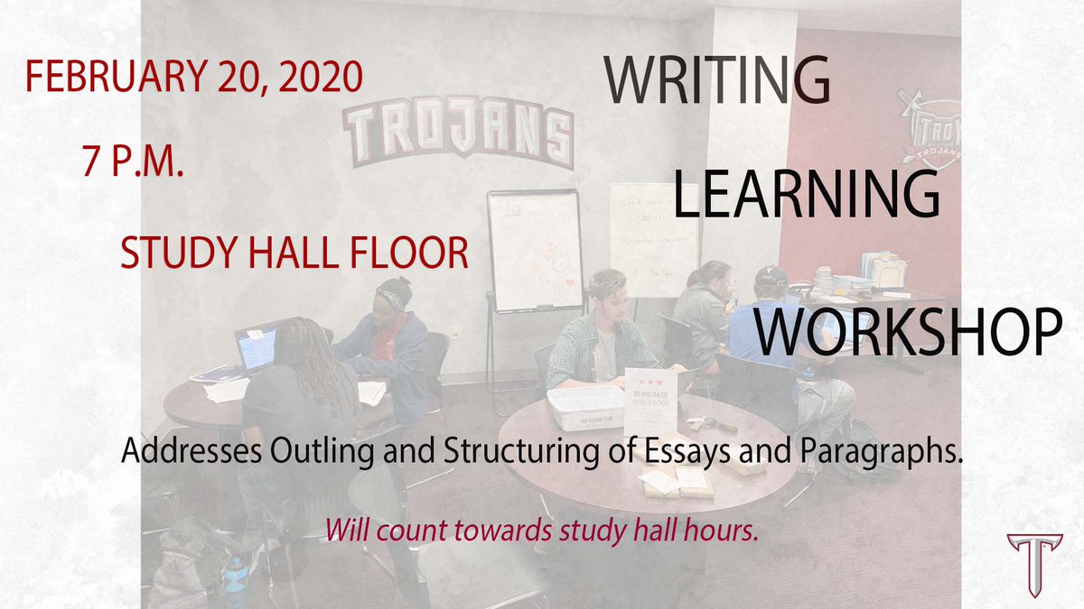 See you tomorrow! Writing workshop for all student-athletes at 7pm on the study hall floor. Will count towards study hall hours.