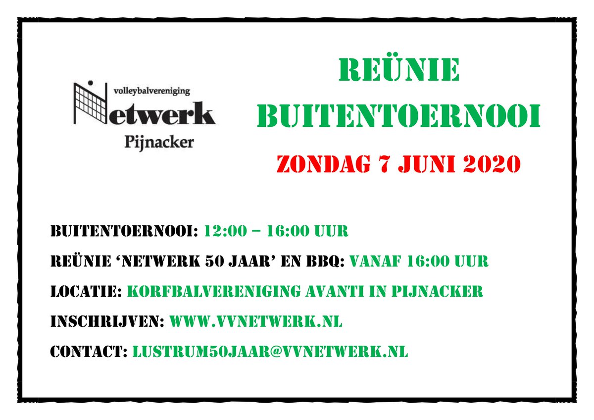 Reünie en buitentoernooi ter ere van 50 jaar Netwerk. Schrijf je in!