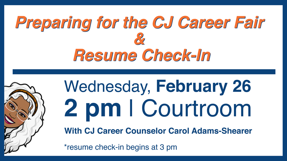 SHSUCJ's tweet photo. The CJ Career Fair is happening on March 4! Our Career Counselor can help get you ready to network with all our visiting employers so you can make an impression and land that interview. Don't miss this preparation event next week! #SHSU https://t.co/bv3WW3qM8i