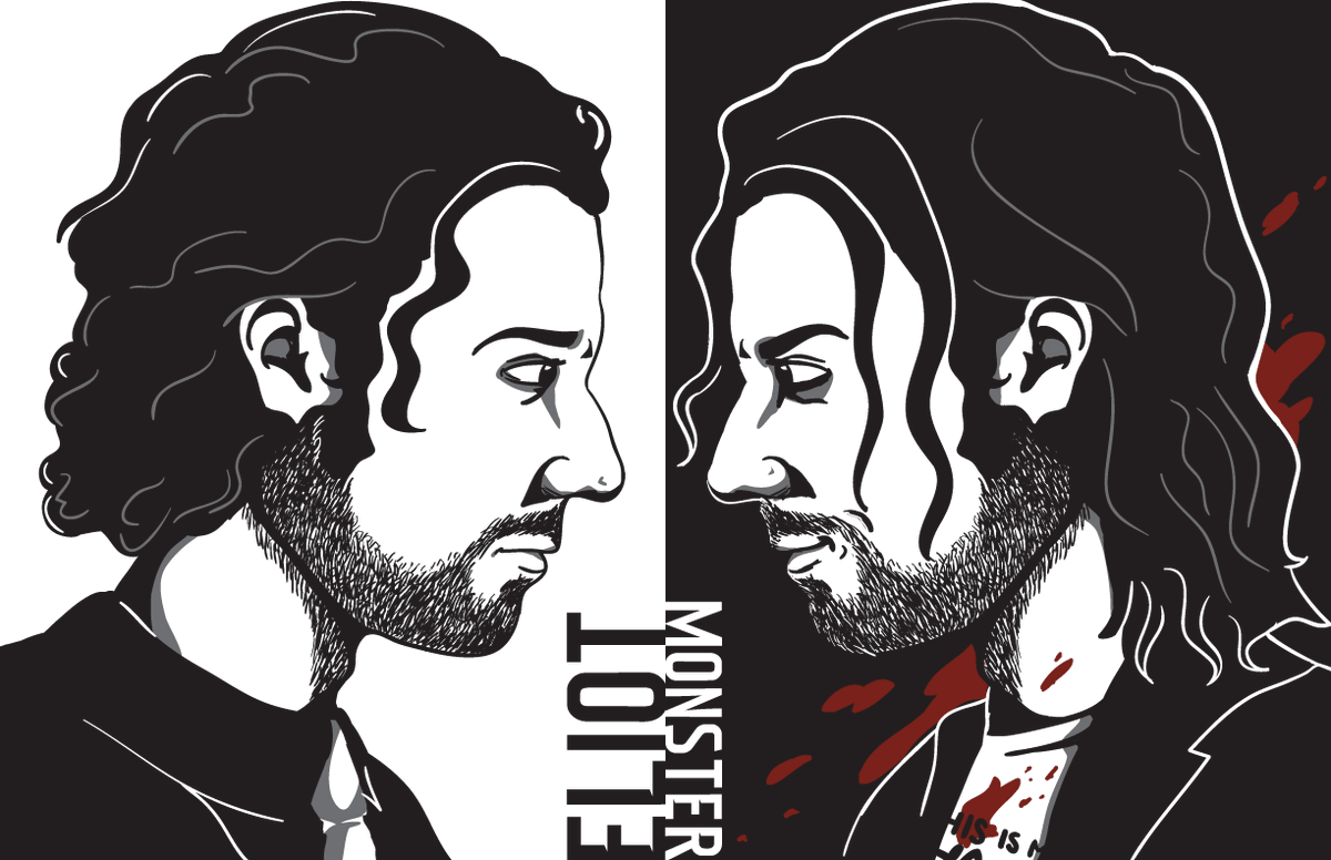 HaleApplemanCom's tweet photo. I drew this in Illustrator, inspired by the scene in last week's #TheMagicians episode where Eliot looked into the mirror at the Monster. @hale_appleman @MagiciansSYFY https://t.co/UN2sSCDbjA
