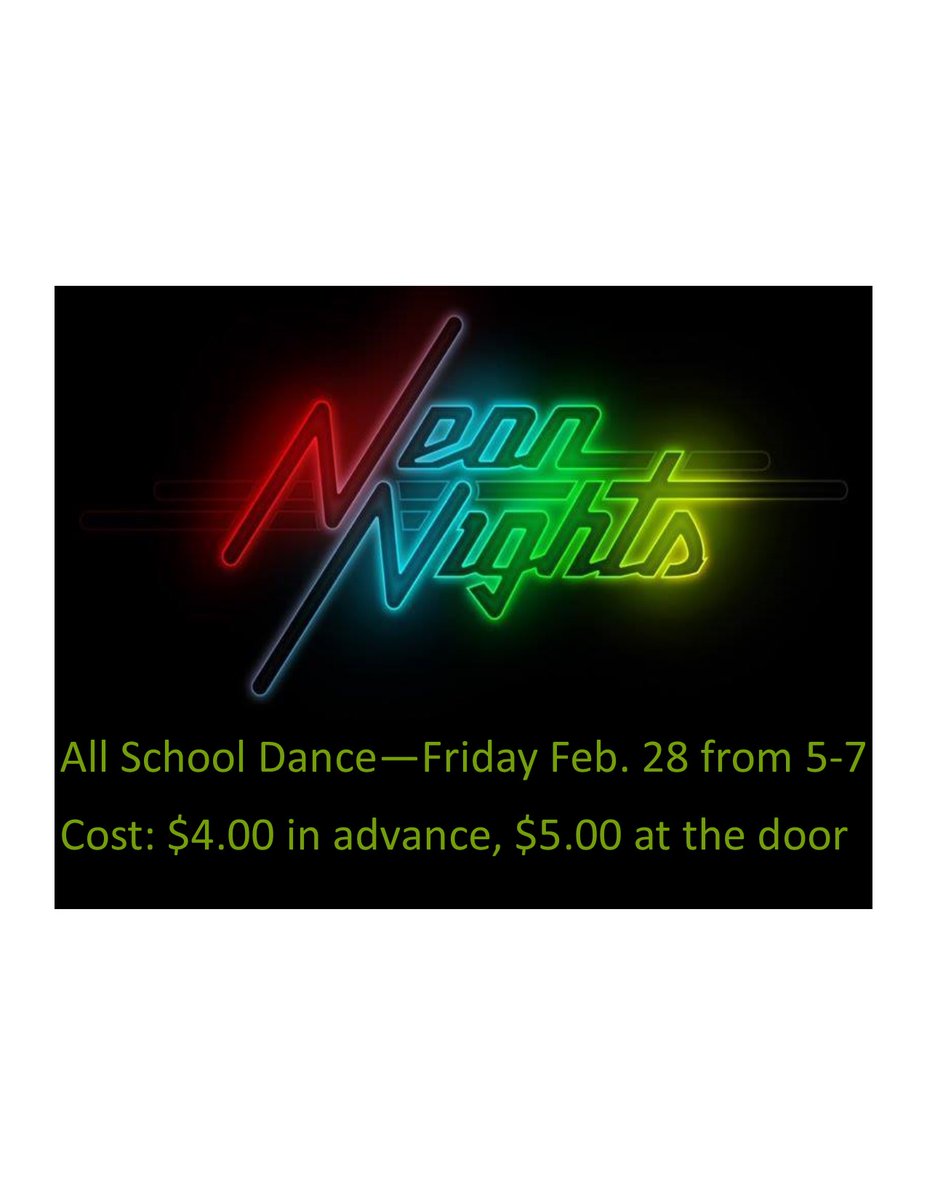 School dance Friday Feb. 28th from 5-7