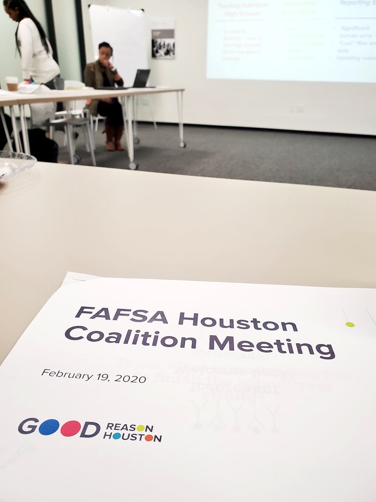 ramfonseca's tweet photo. @PGRADHouston at the table with area ISDs @GoodReasonHou #FAFSAHouston Coalition, partnerships matter to ensure students &amp; families informed of their #highered options incl access to financial aid. On target to meet goal of 3% increase in FAFSA/TASFA completion #ReachHigher https://t.co/IKReTJjFYs
