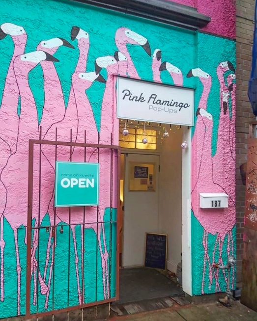 PortLiving's tweet photo. Don’t you love the colourful door of Pink Flamingo Pop-Ups on Main Street and 11th? The space is designed for pop-ups, allowing local artisans and entrepreneurs to showcase their craft in an intimate setting. Don’t forget to check them out when you’re in the neighbourhood. https://t.co/VHc504Rzp3