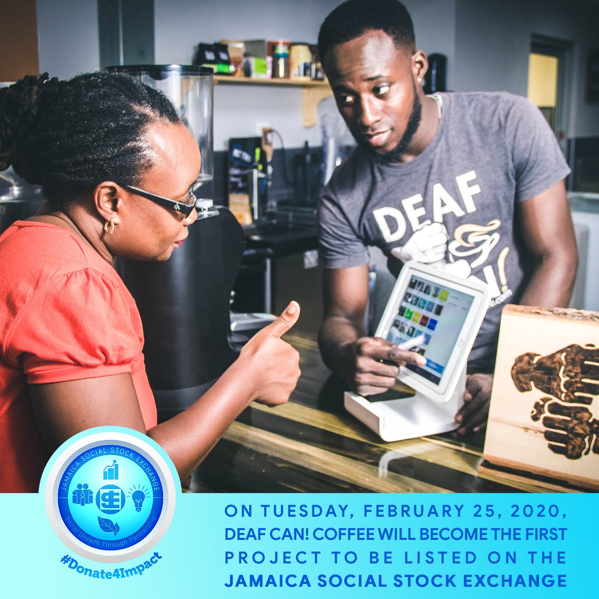 JSSExchange's tweet image. Tuesday, February 25th, will be a momentous occasion for the Jamaica Social Stock Exchange (JSSE), when we will officially list @DeafCanCoffee. This will be the first project to be listed on the JSSE since its inception! #Donate4Impact #JSSE