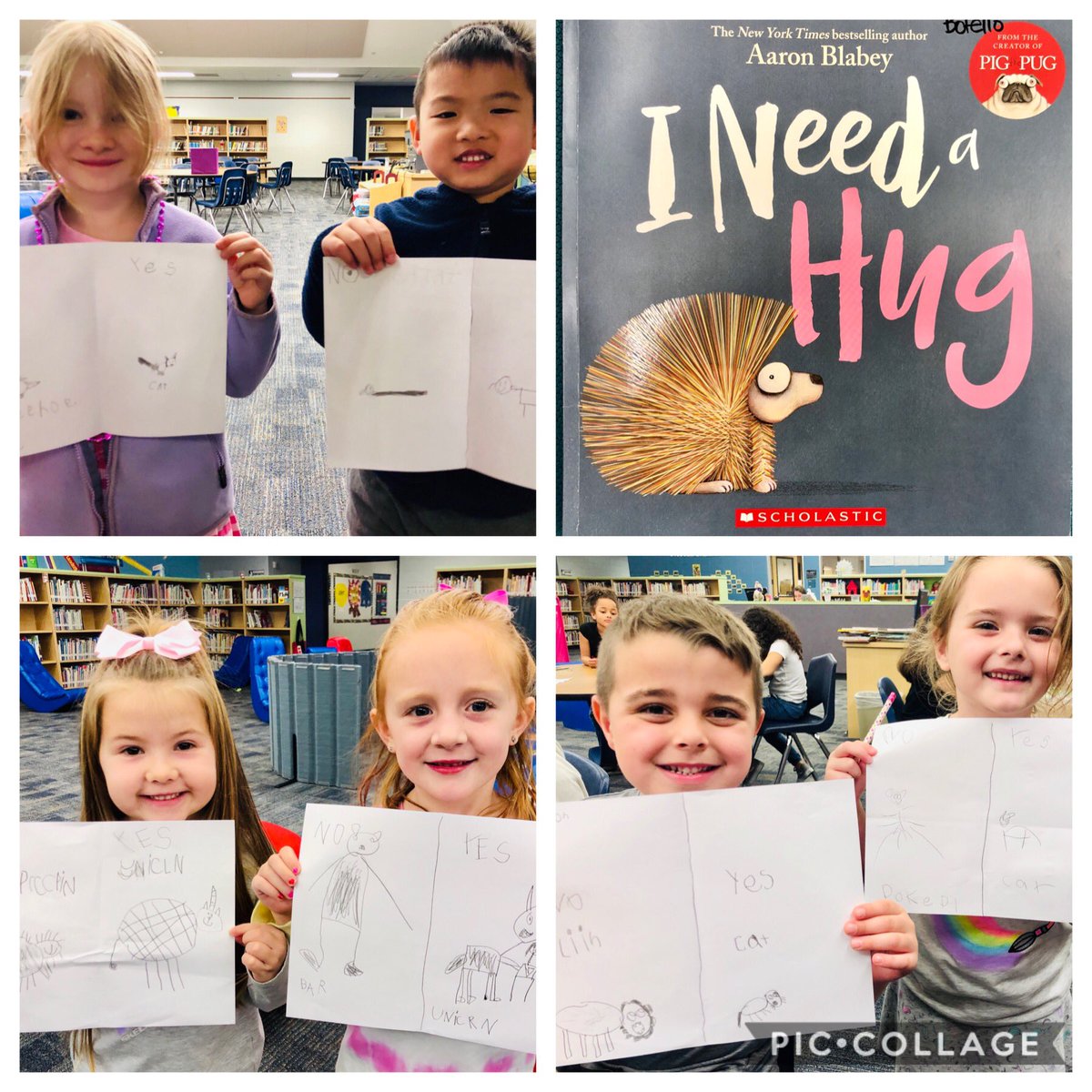 KohrvilleLib's tweet photo. So much fun with kinder reading I Need a Hug, then drawing and labeling animals that we would & would not hug! YES to dogs, cats, unicorns; NO to porcupines, snakes and lions. #LibraryPromise @KohrvilleKISD #KleinISDPRSquad #refuse2sink #wb4k #KohLibFeb20 #WhatchaReadingWednesday https://t.co/Gmh7xCujfk