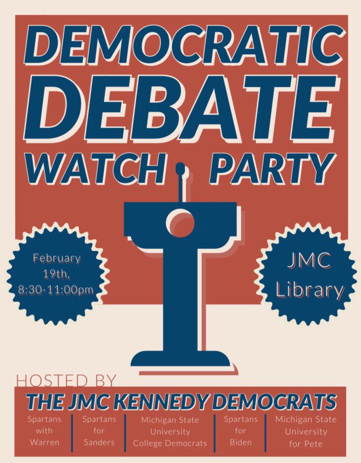 MSU4Pete's tweet photo. Debate Watch Party tonight! There will be snacks!! See you at the JMC Library in Case Hall @ 8:30! https://t.co/5NnuGjbcWJ