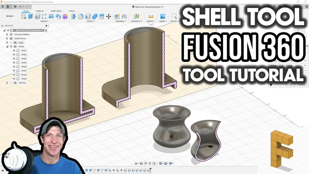 FusionTutorials's tweet image. The shell tool in Autodesk #Fusion360 can be used to quickly create hollow objects in your models in @adskFusion360 ! Learn to remove material from solid objects to make them hollow with this easy to use tool! thefusionessentials.com/shelltool/