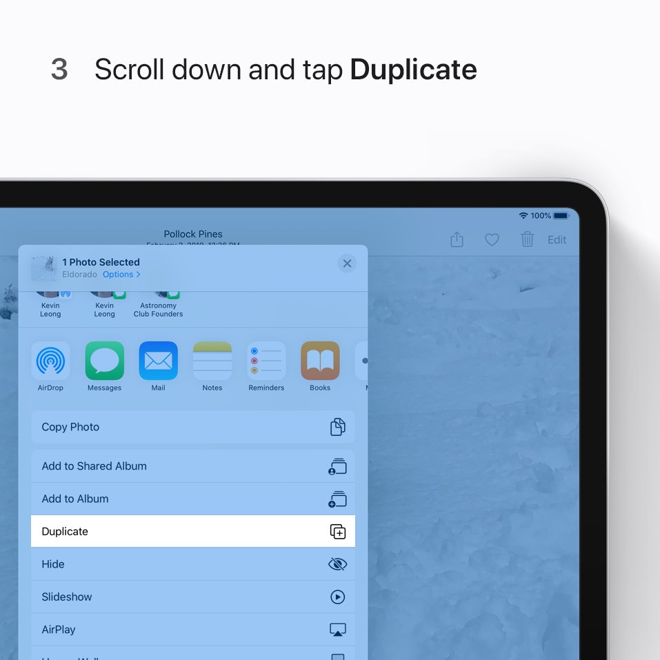AppleSupport's tweet image. Can’t decide between Loop and Bounce? Duplicate your photo, and you can have one of each.
    
Here’s how to duplicate a photo in the Photos app.