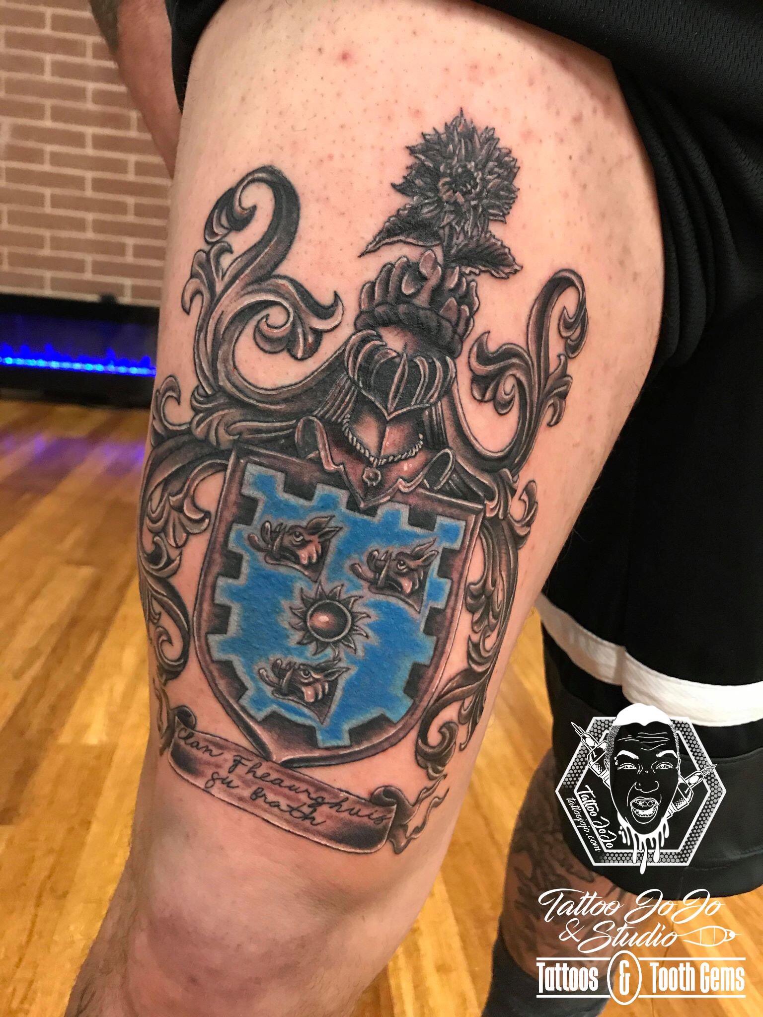 Dream City Tattoos  Heres a bad ass family crest tattoo by  triplejtattoos Julio at Dream City Tattoos make sure to hit him up to set  up an appointment or call the