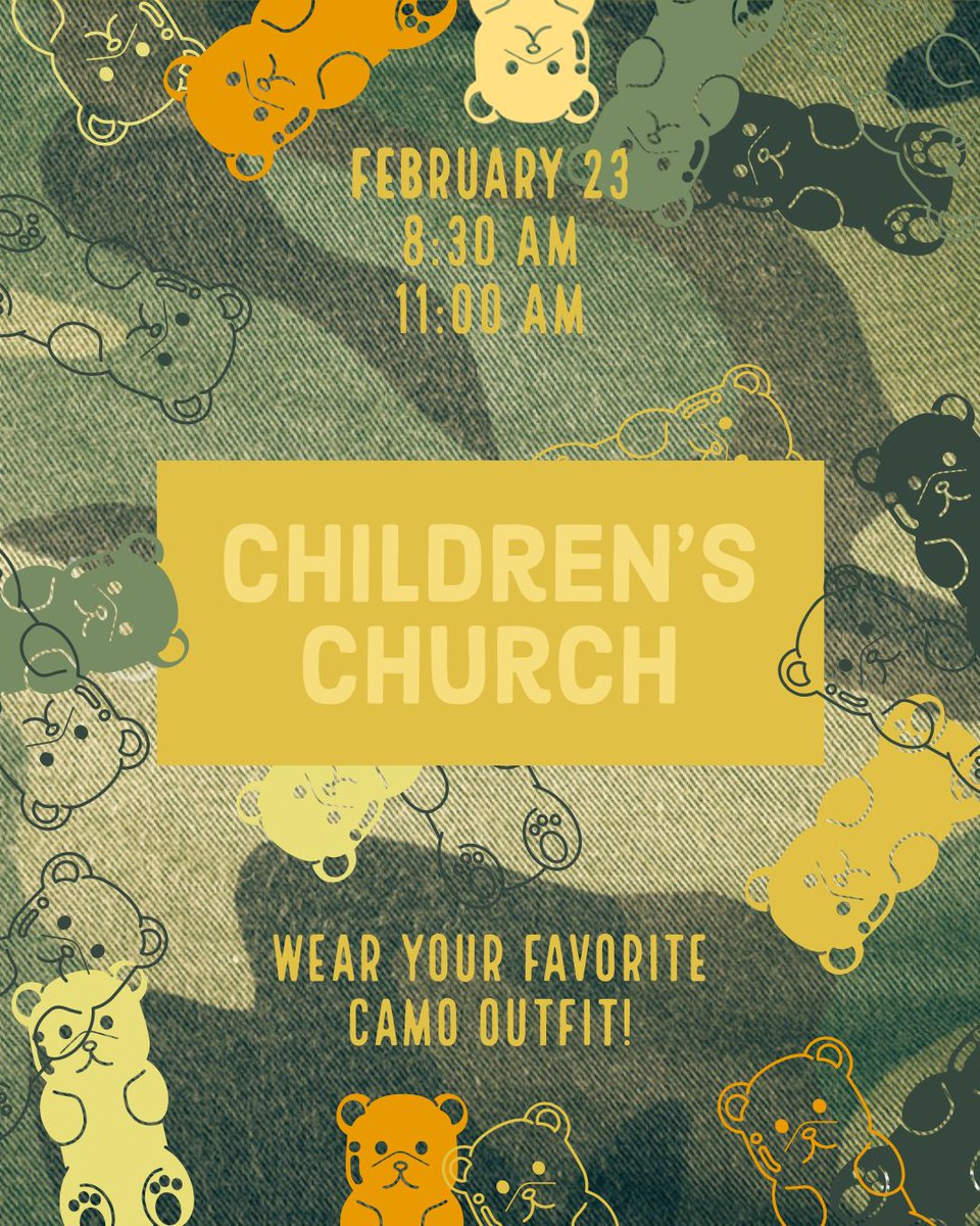 FBCStarkville's tweet photo. Pull out all your favorite camo and get your kids ready for Children's Church this Sunday (good luck finding them once you get them dressed!) #FBCStarkville #FBCKids https://t.co/cpvmKsZ8V2