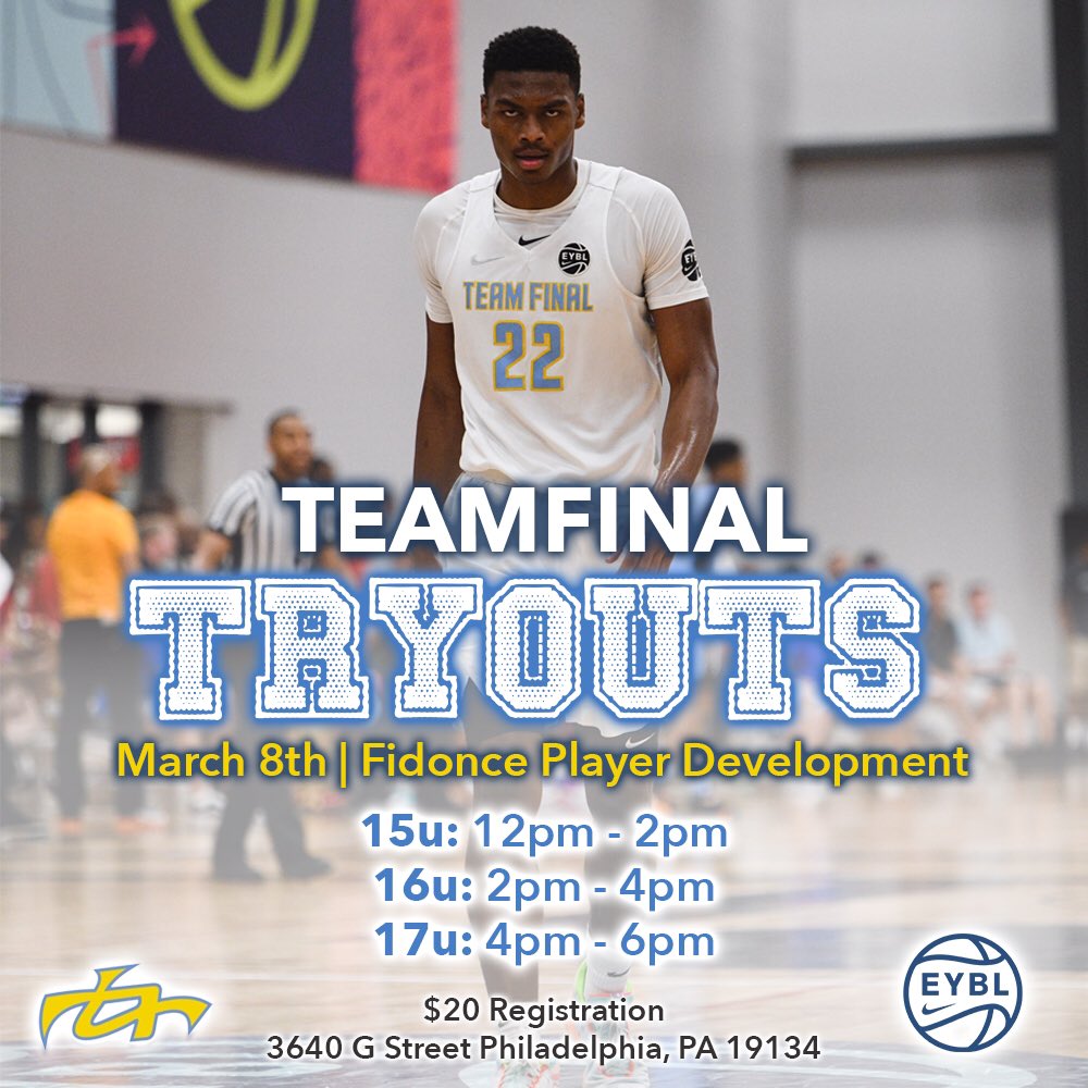 Team Final Nike EYBL on Twitter: "High School Tryouts are SET!! Come out on  March 8th for your chance you compete against the best in the country on  the EYBL circuit‼️‼️ 💪💪 • #